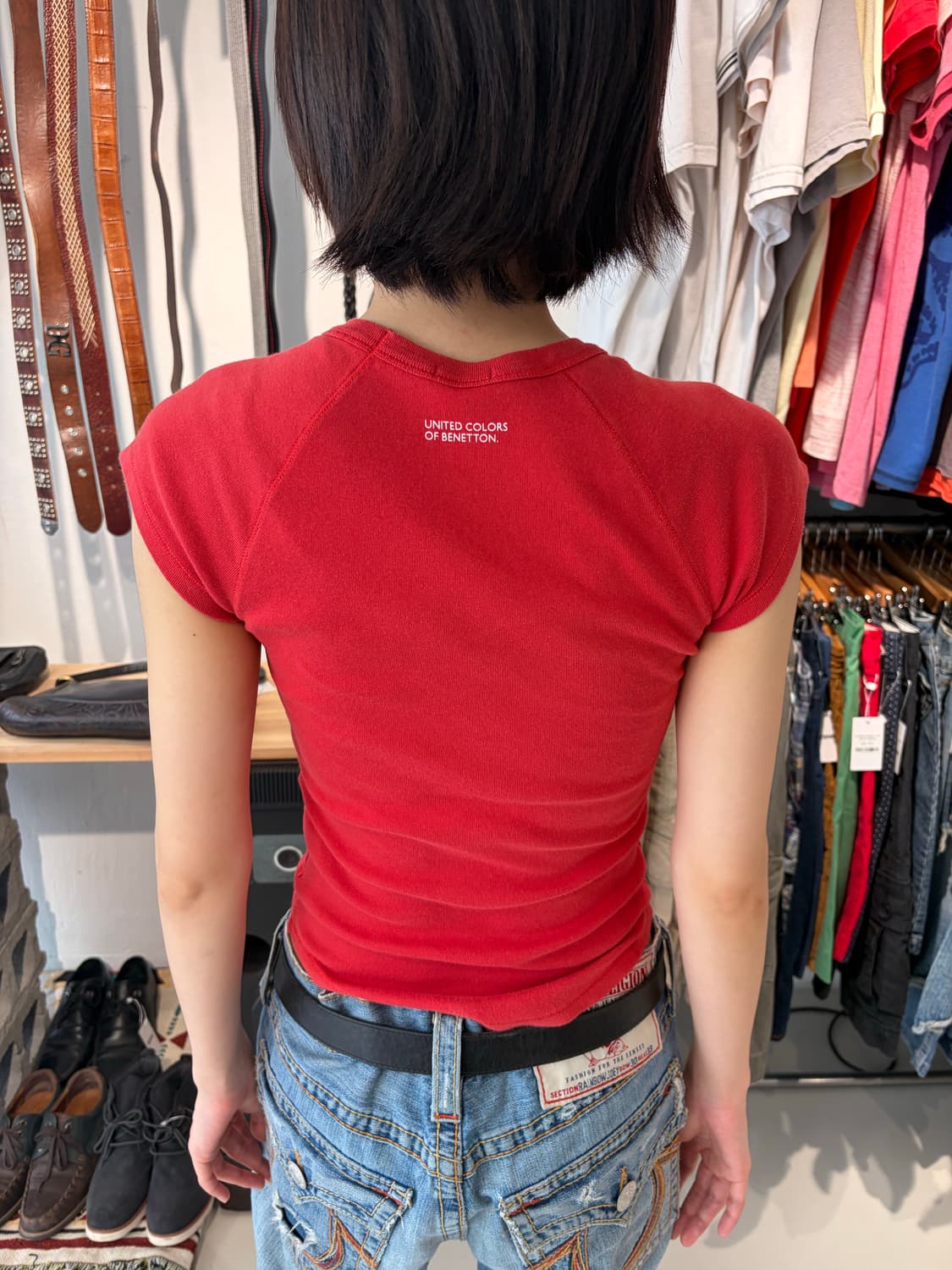 Benetton 레드 캡소매 반팔 티셔츠 S 상품이미지6