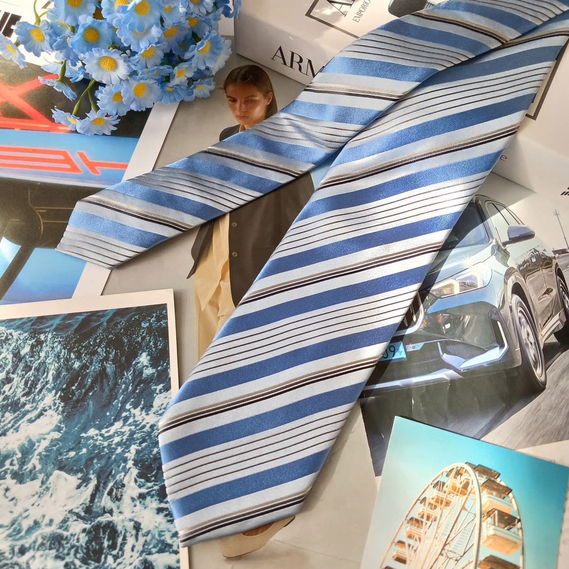 조르지오 아르마니 실크 스트라이프 넥타이 8.9cm A+~A A19609 상품이미지4