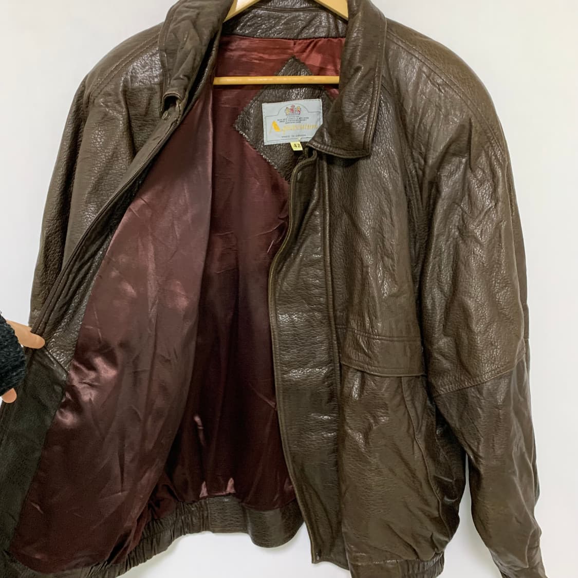 아쿠아스큐텀 빈티지 천연가죽 봄버 자켓 리얼레더 브라운 남녀공용 오버핏 상품이미지6