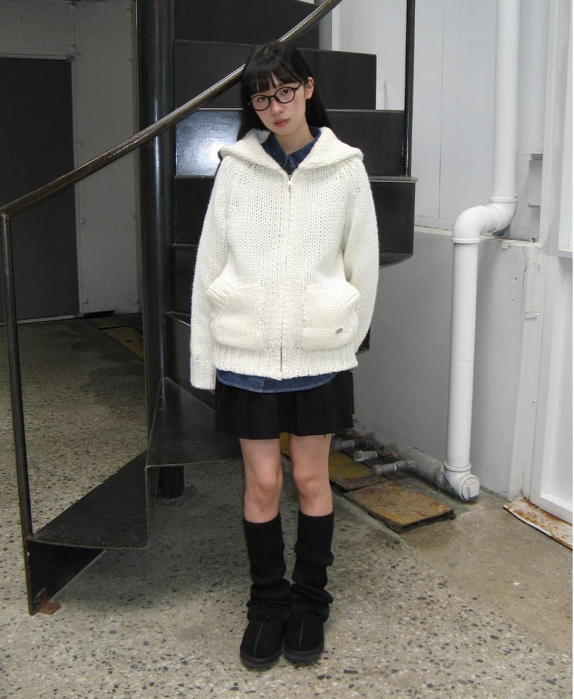 론론 아이보리 니트 후드집업 상품이미지1