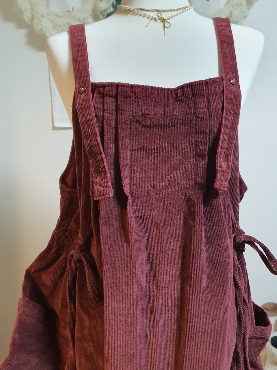 [모리걸] 코듀로이 멜빵 원피스 버건디 상품이미지3