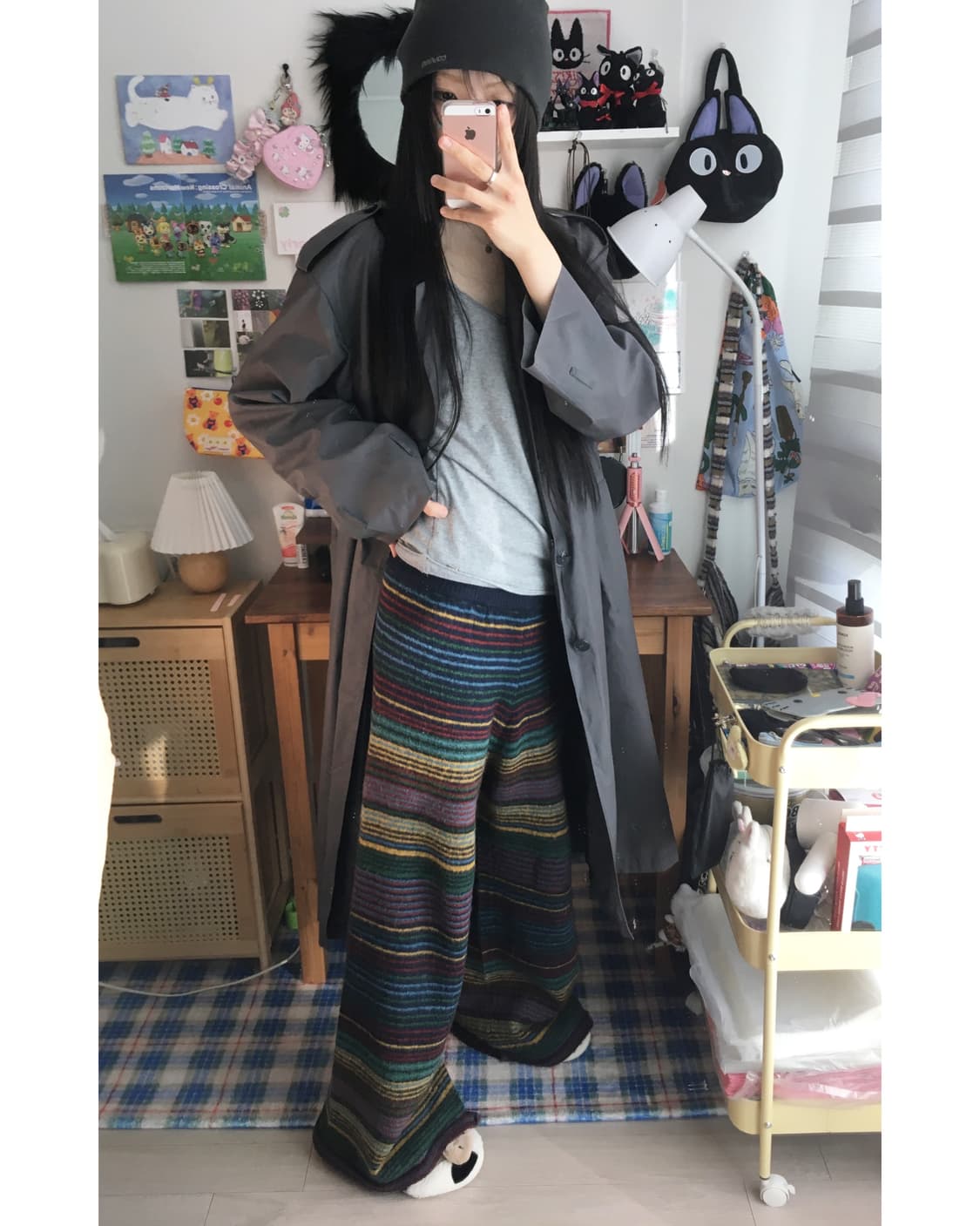 vintage long trench coat charcoal 상품이미지2