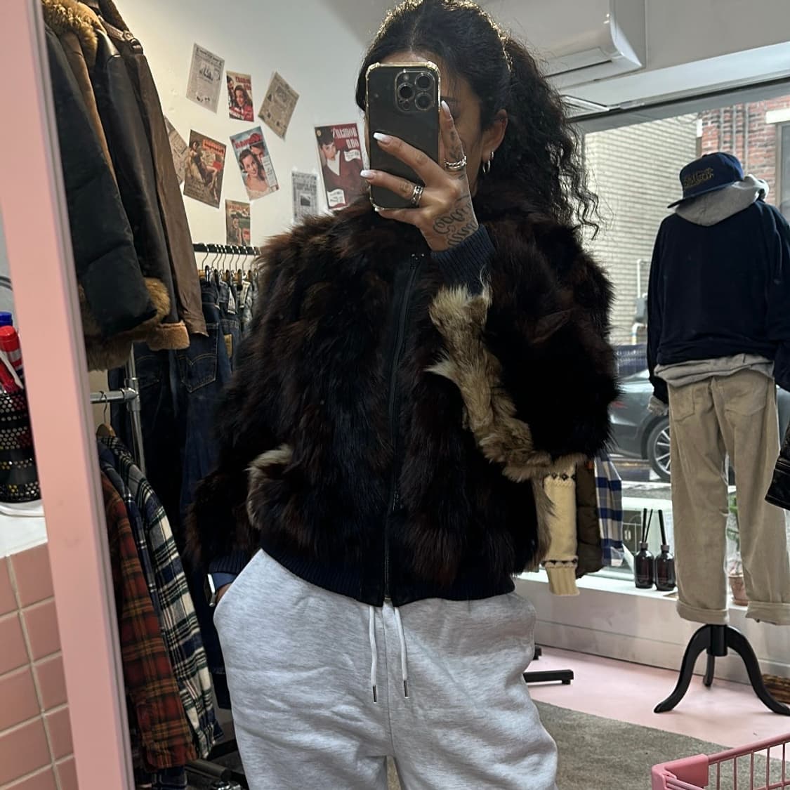 한양모피 브라운/베이지 믹스컬러 사가폭스 집업M 상품이미지2