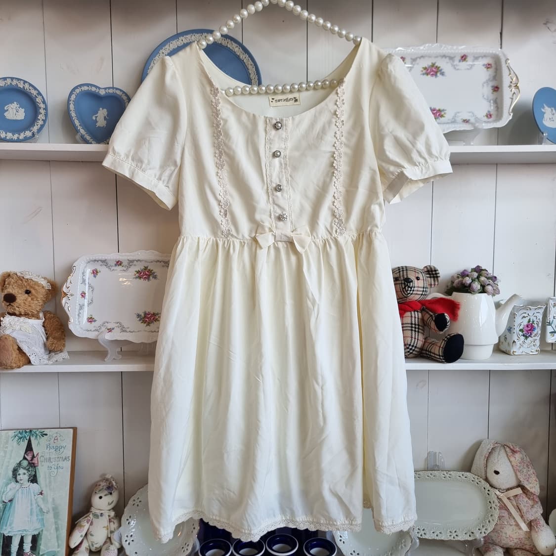 아이보리 레이스 반팔 원피스 상품이미지1