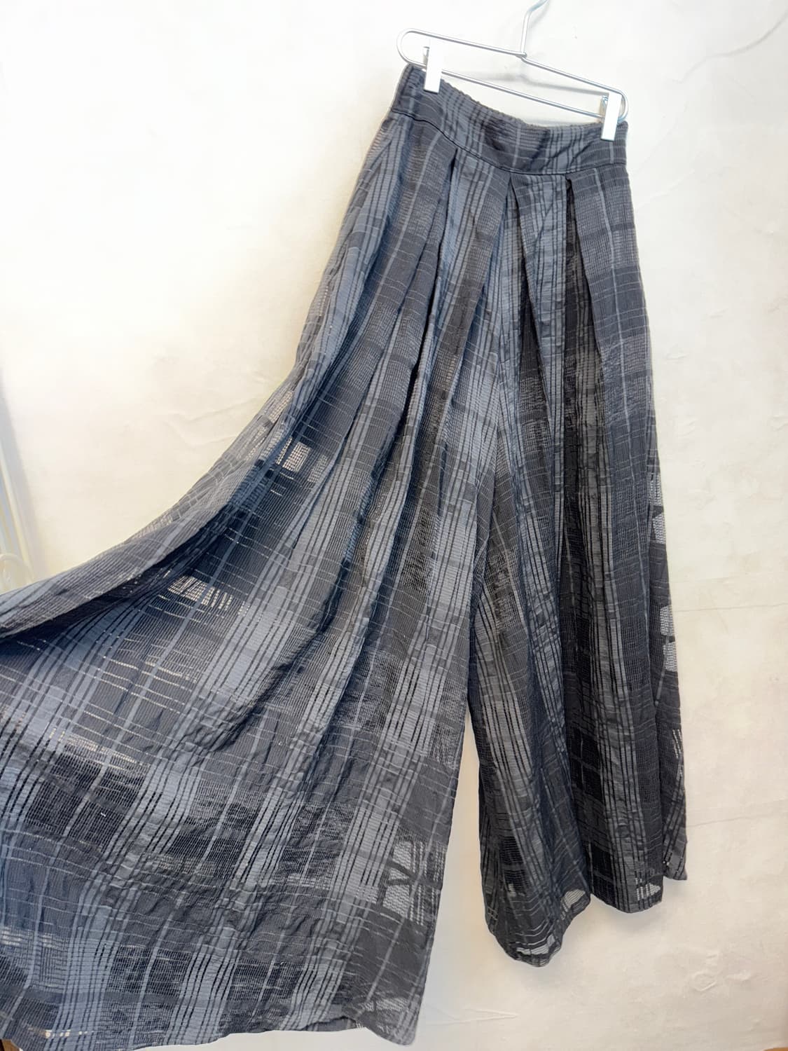 Black check mesh wide skirt pants 상품이미지2