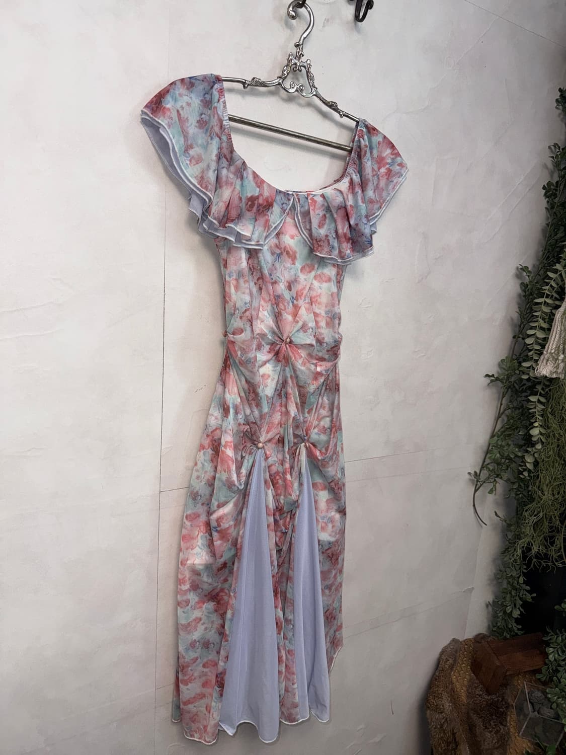 Pink blue floral shirring 오프숄더 ops 상품이미지5