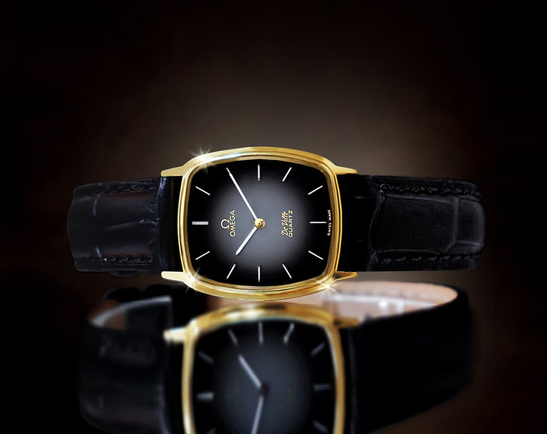 오메가 드빌 블랙 투톤 다이얼 남녀공용 쿼츠 가죽 시계 상품이미지8