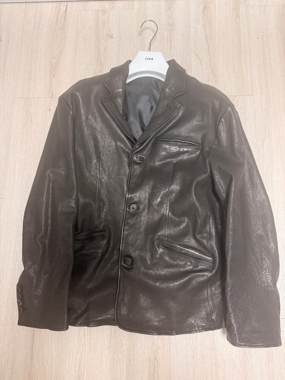 [L] 쿠어 램스킨 블랙 레더 블레이저 새상품 상품이미지1