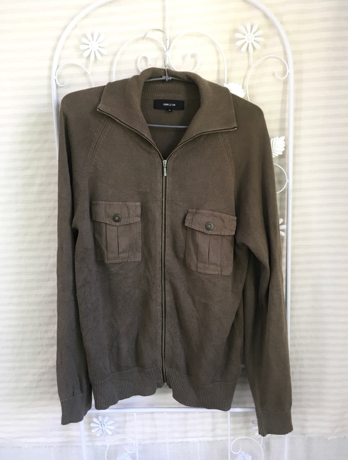 jpn vintage y2K 카키 포켓 니트 집업 상품이미지4