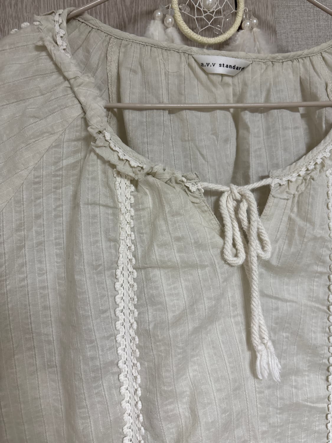 일본빈티지 a.v.v standard 베이지 스트라이프 모리 블라우스 상품이미지3