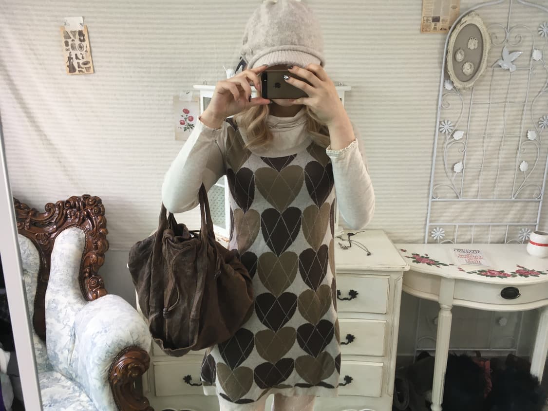 Set)하트 아가일 니트원피스 + 레이스풀오버 상품이미지2