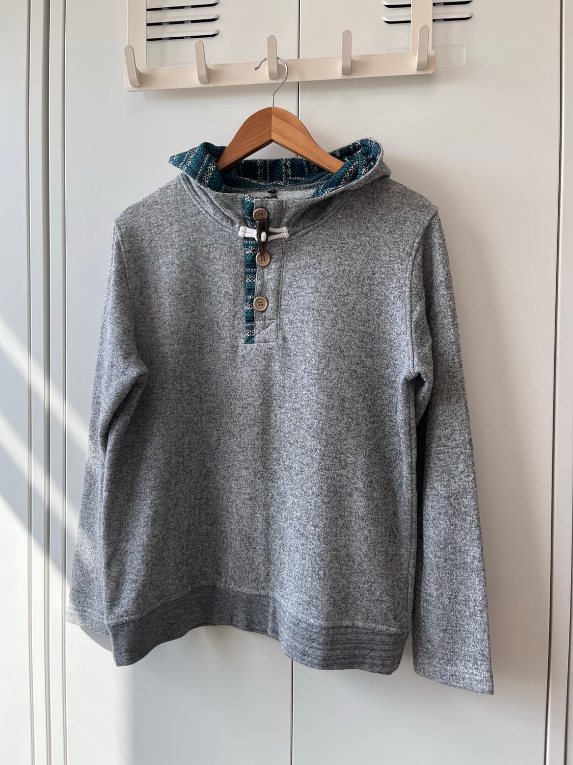Vintage 더플 단추 그레이 후드티 상품이미지3