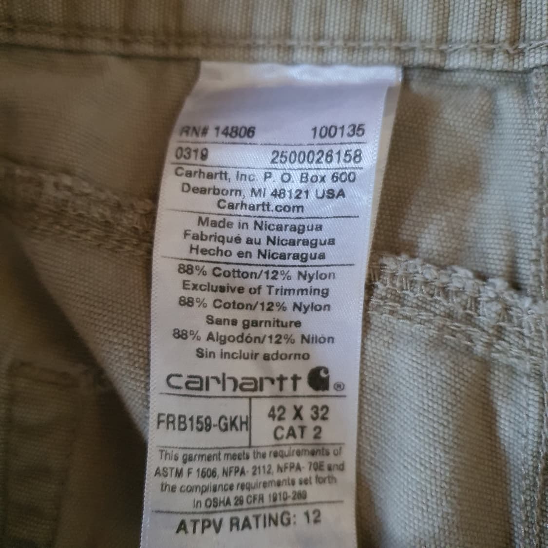 칼하트 ATPV RATING CAT2 팬츠  No.68 상품이미지5