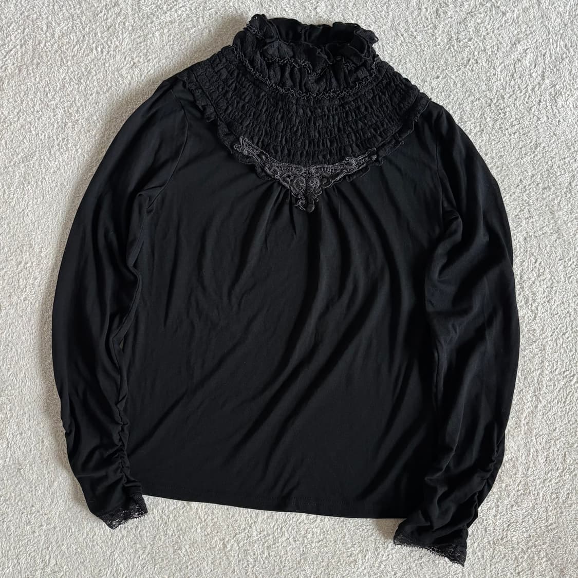 일본빈티지 액시즈팜 고딕 블랙 레이스포인트 목폴라 이너 탑 상품이미지1