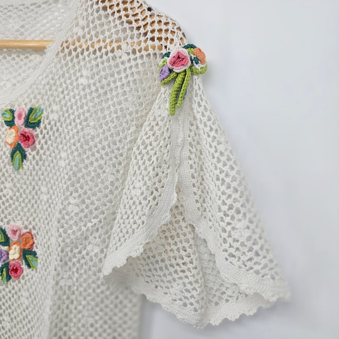 아이보리 꽃 자수 뜨개 가디건 빈티지 상품이미지2