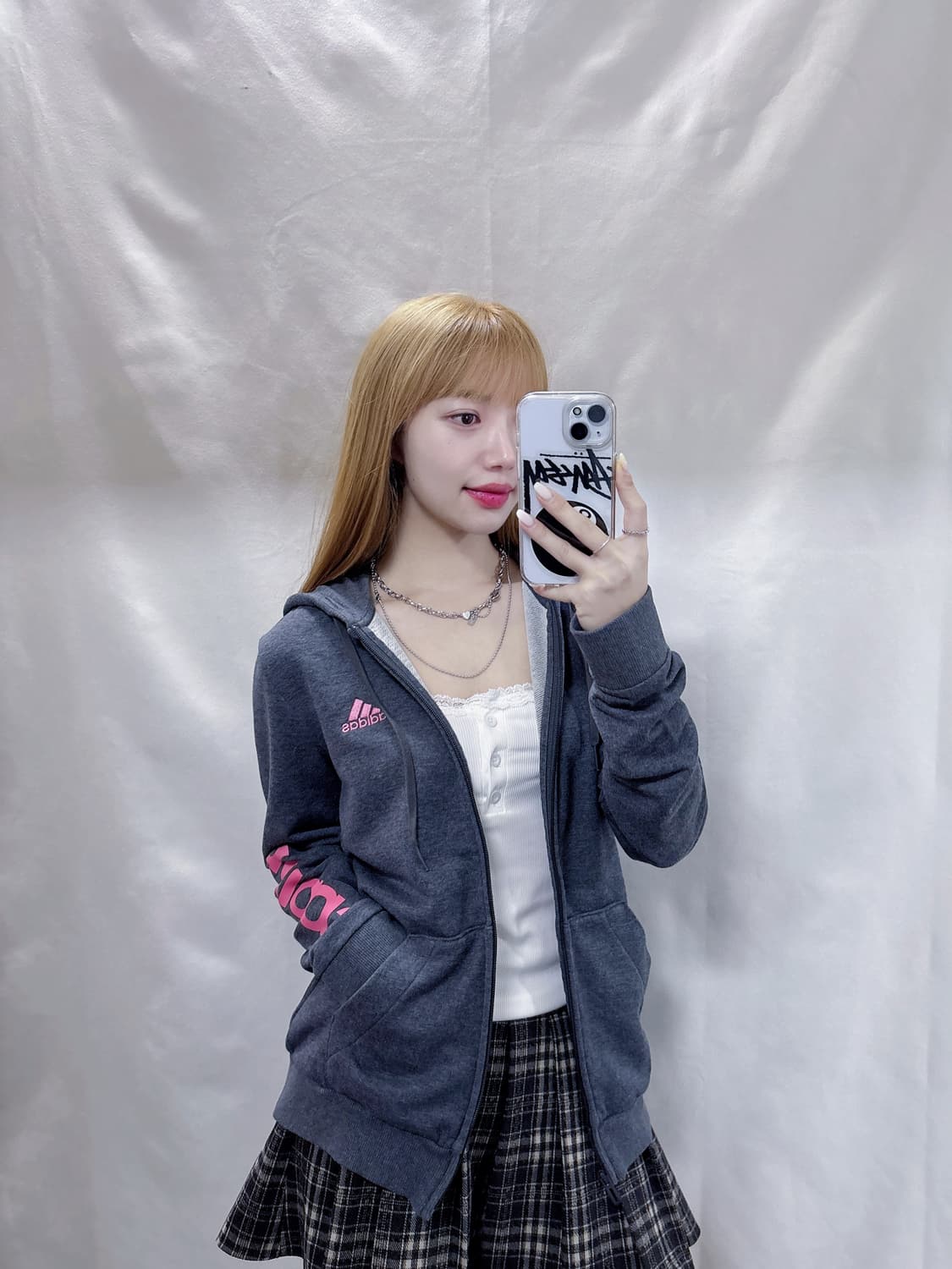 아디다스 핑크 사이드로고 그레이 후드집업  상품이미지2