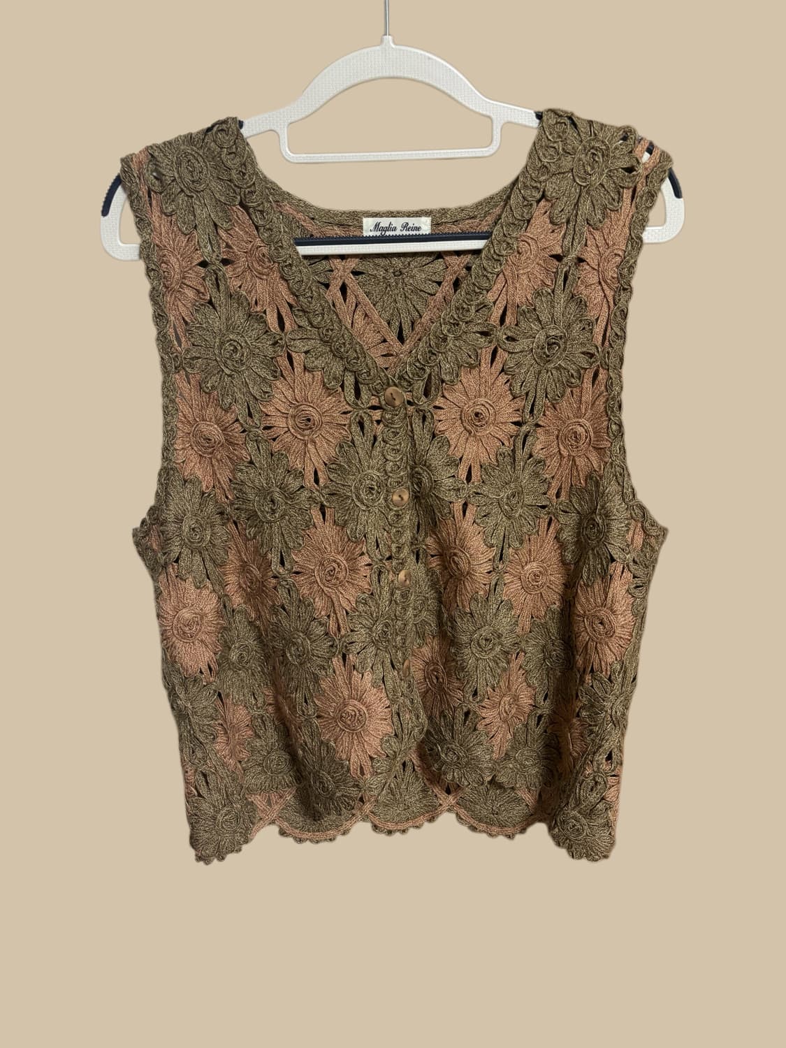 빈티지 핑크 카키 크로쉐 베스트 상품이미지1