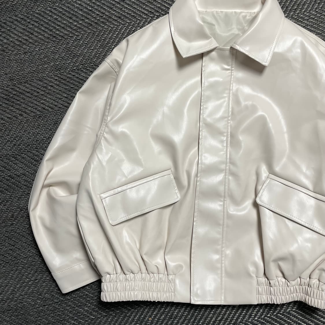 빈티지 미니멀 화이트 레더 가죽 자켓 집업y 5286 상품이미지4