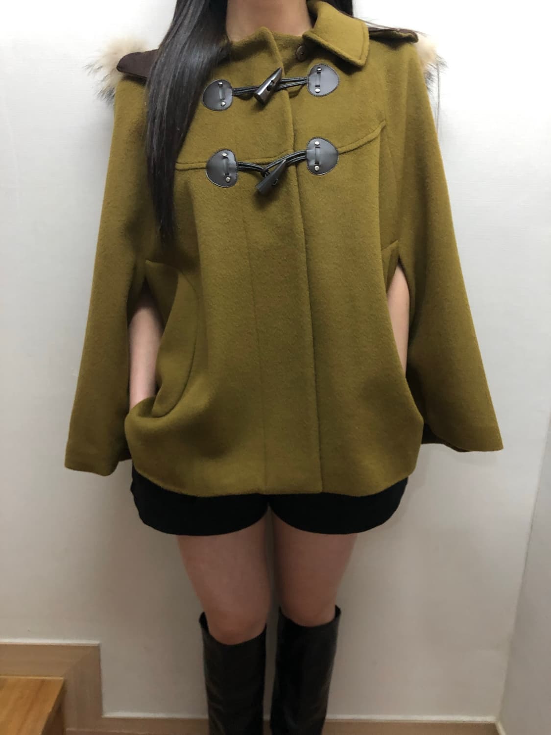 빈티지 올리브 그린 더플 울 케이프 상품이미지1