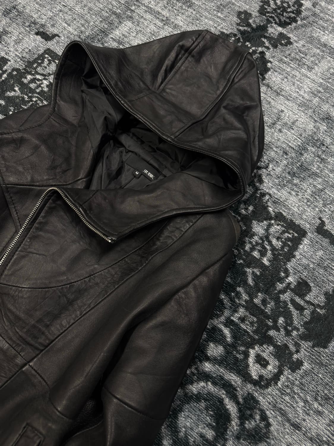 Rubik asymmetry leather hood rider jacke 상품이미지3