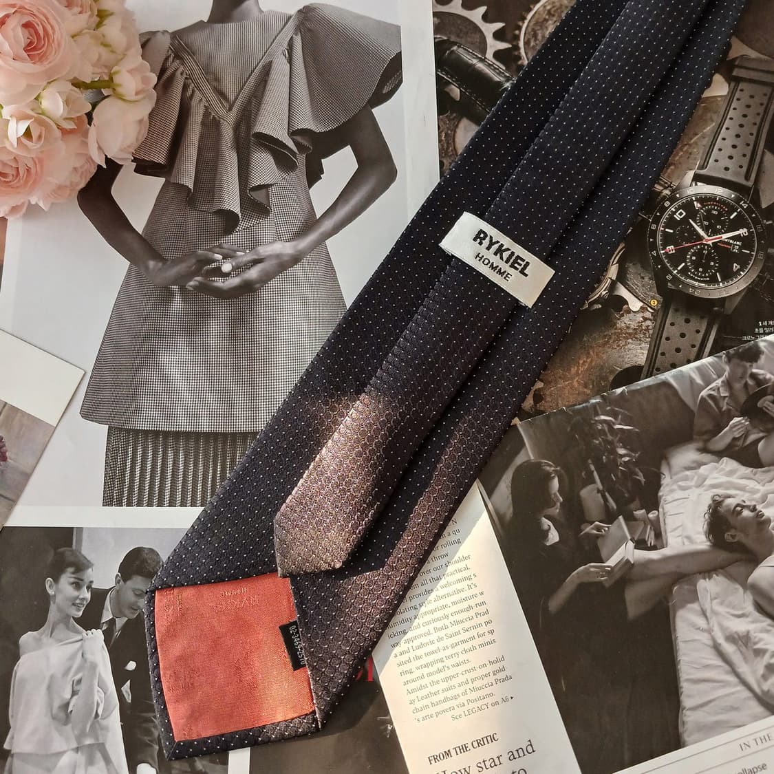 소니아리키엘 실크 블랙 미세 패턴 넥타이 9.5cm A+등급 A19144 상품이미지4