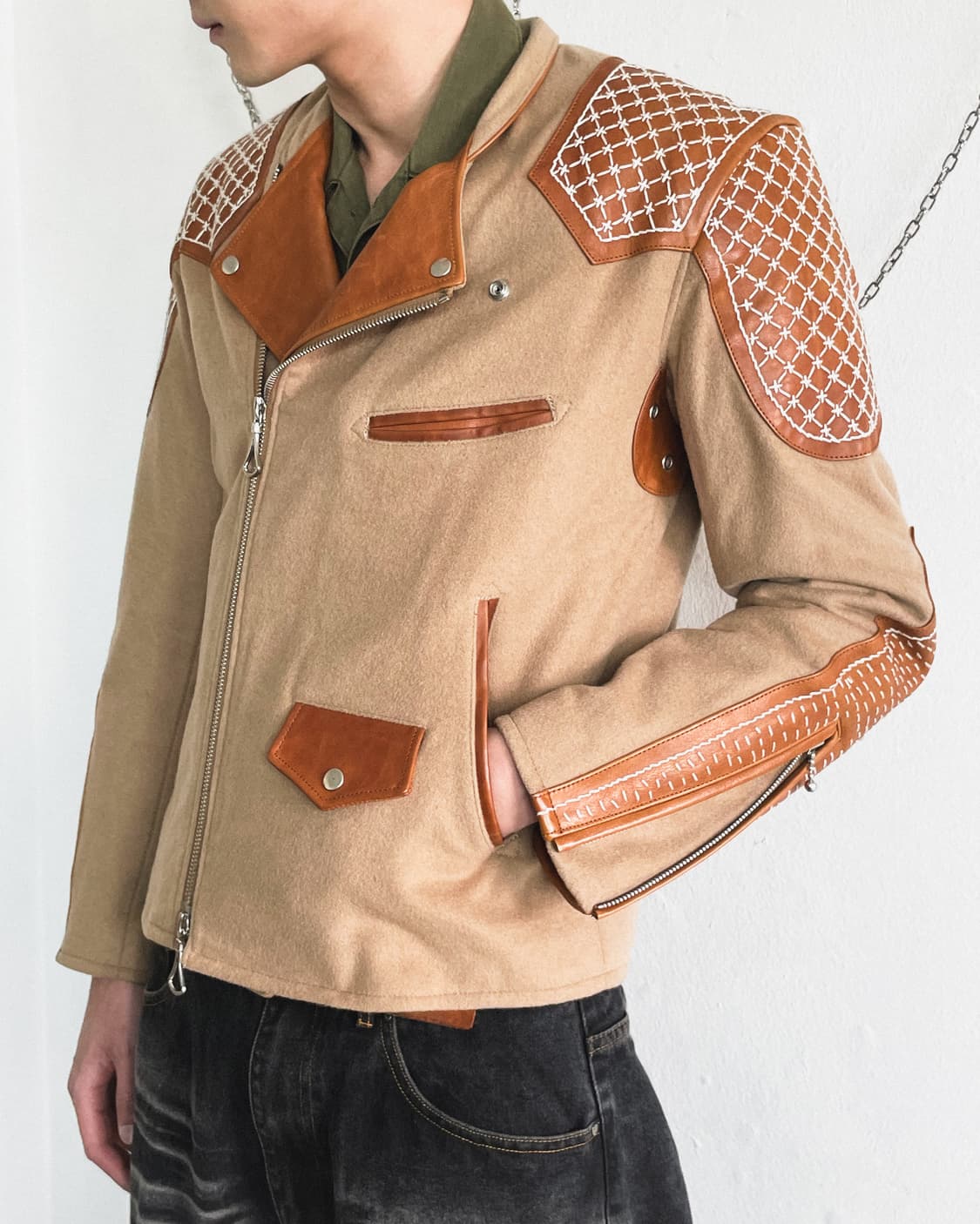 사스콰치패브릭스 사시코 레더패치 울 라이더 자켓 상품이미지3