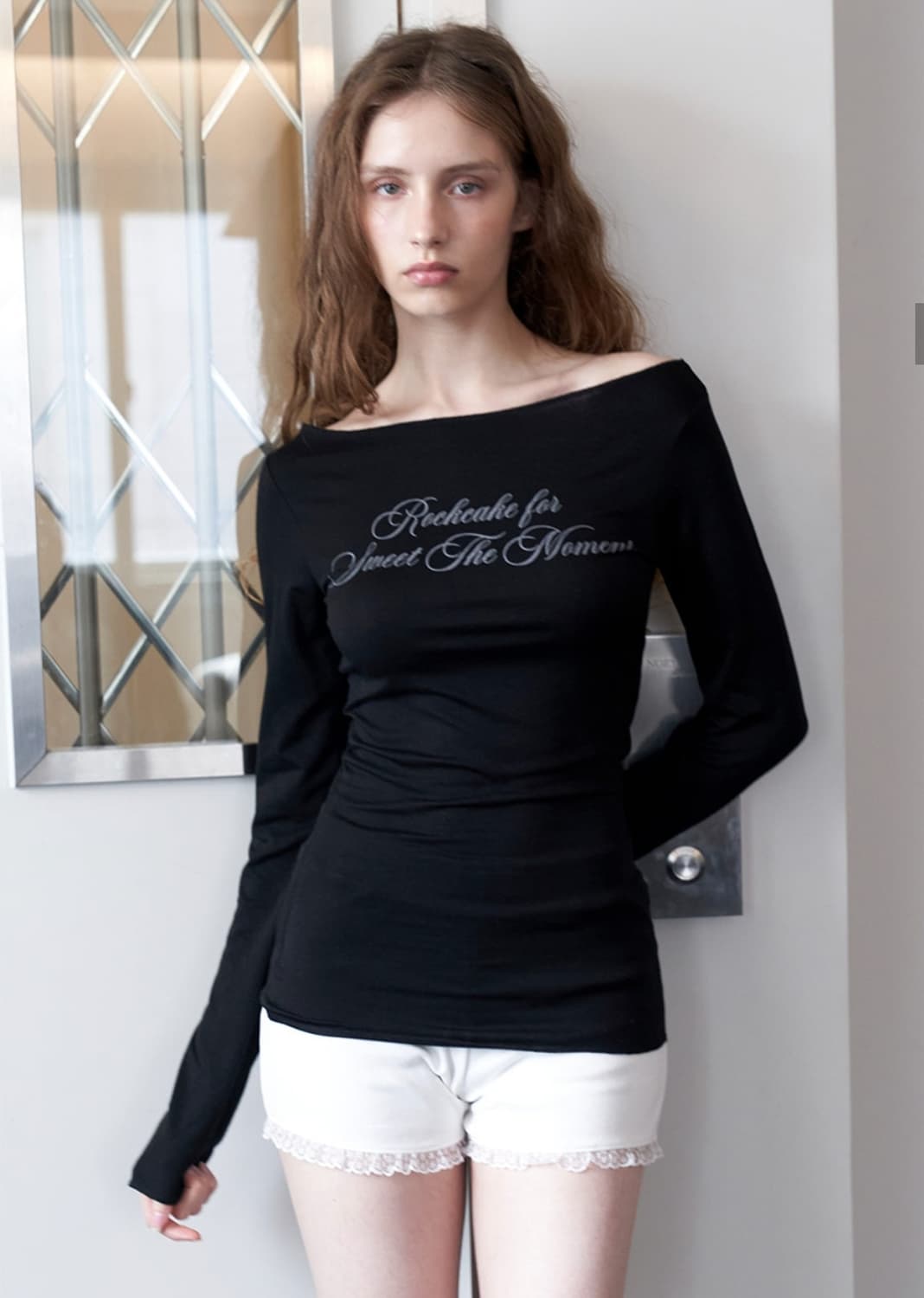 락케이크 Cursive Mesh Top 블랙 상품이미지1