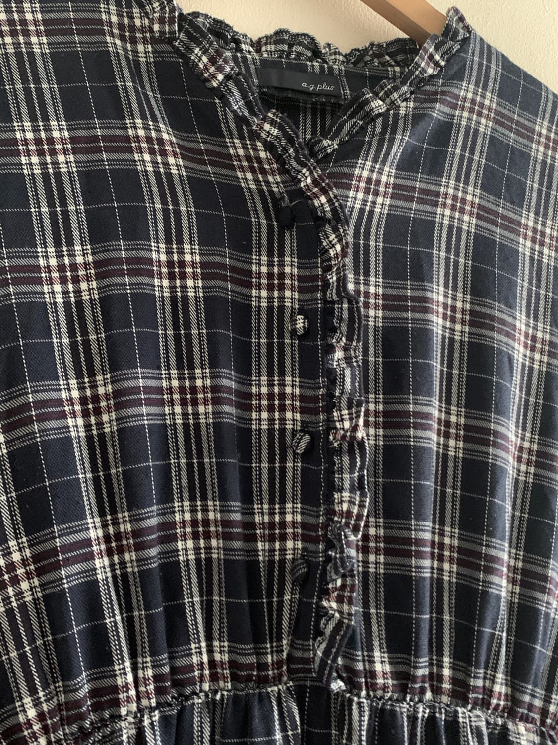 Check Frill Ribbon Dress(Navy) 상품이미지5