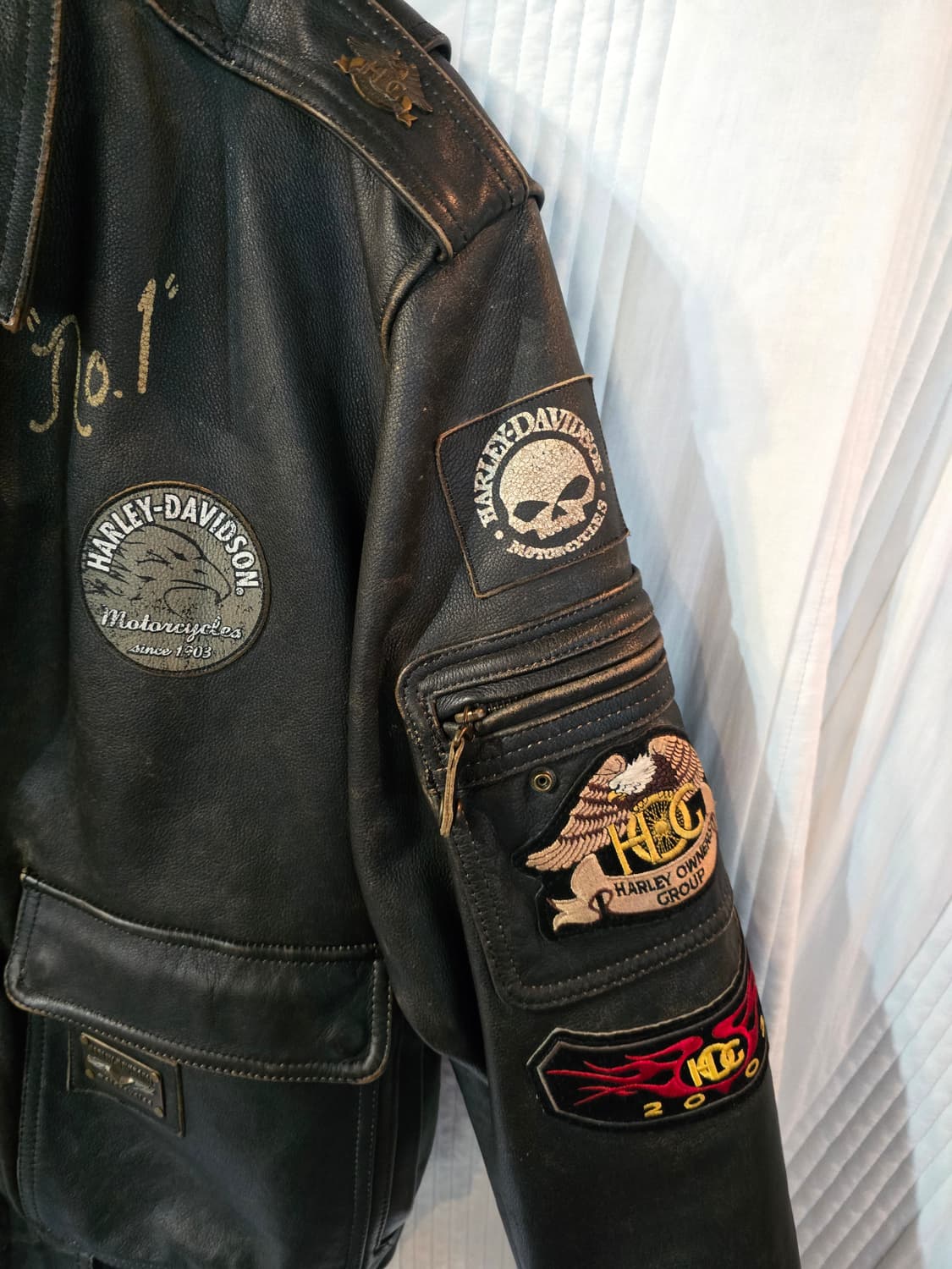 할리데이비슨 소가죽 패치 빈티지 항공점퍼 상품이미지4
