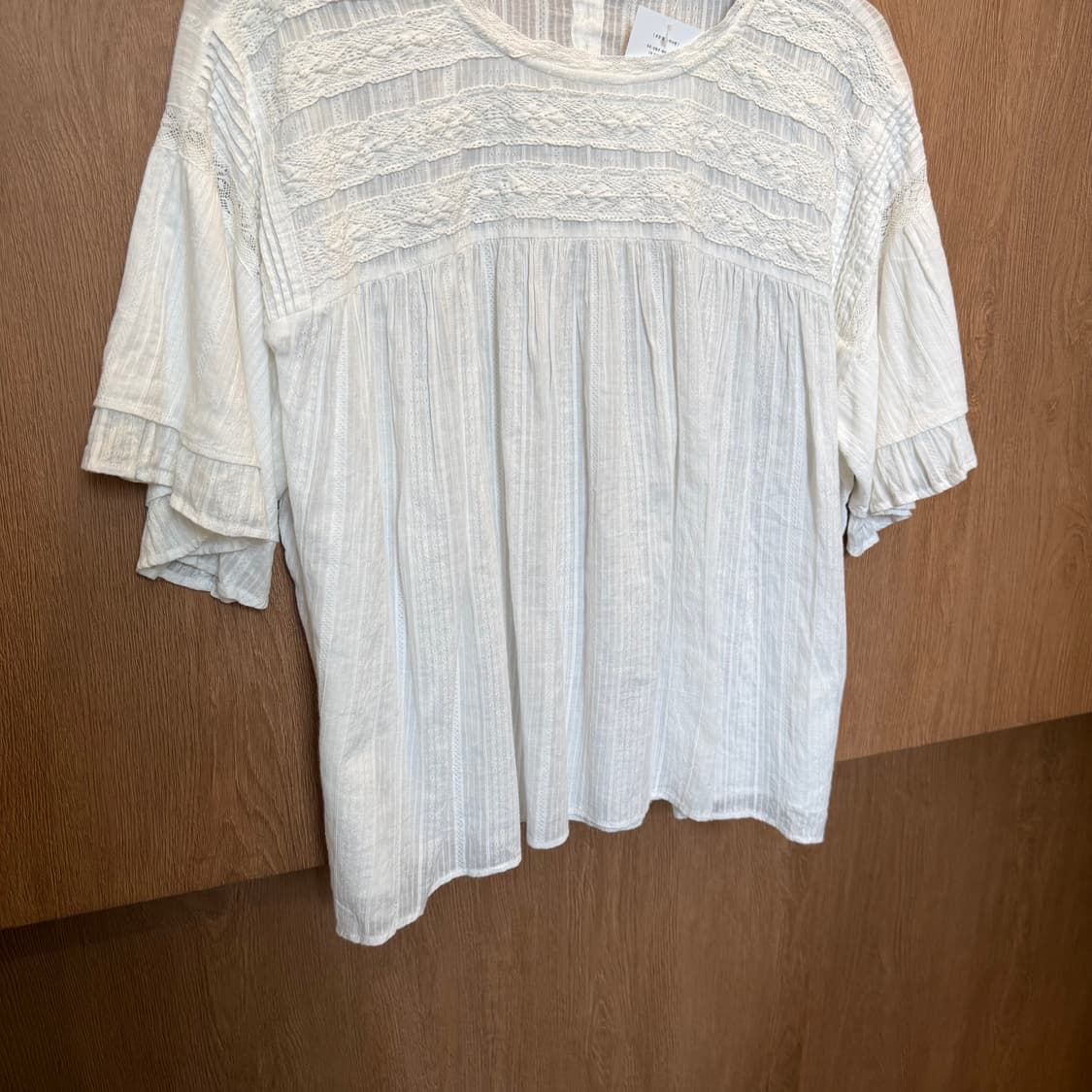 빈티지 반팔 블라우스 레이스 프릴 자수 디테일 루즈핏 아이보리 상품이미지4