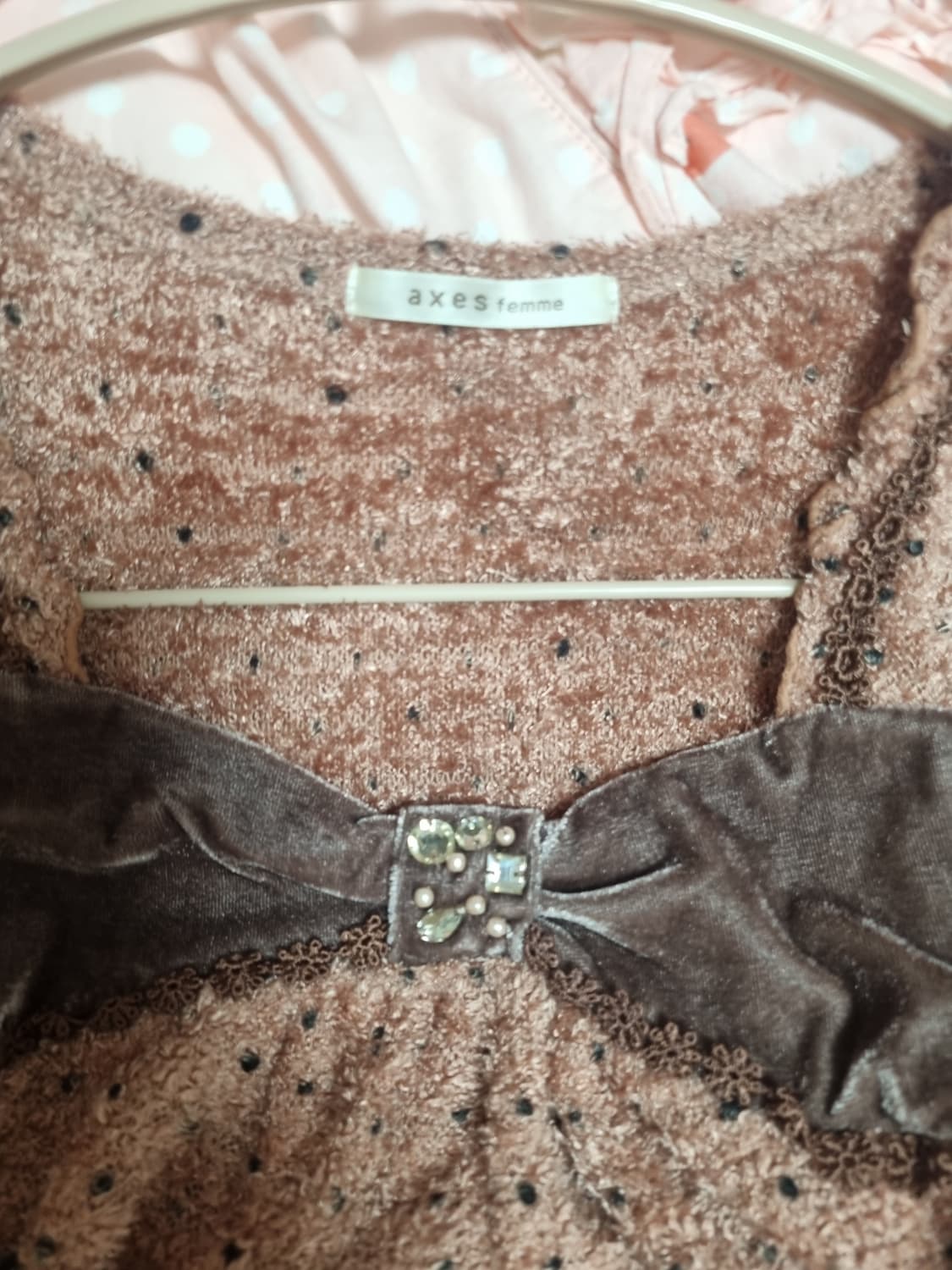 엑시즈팜 라떼갸루 초코맛 리본 니트 로걀탑 도트탑 갸루 리즈리사 트랄라라 상품이미지3