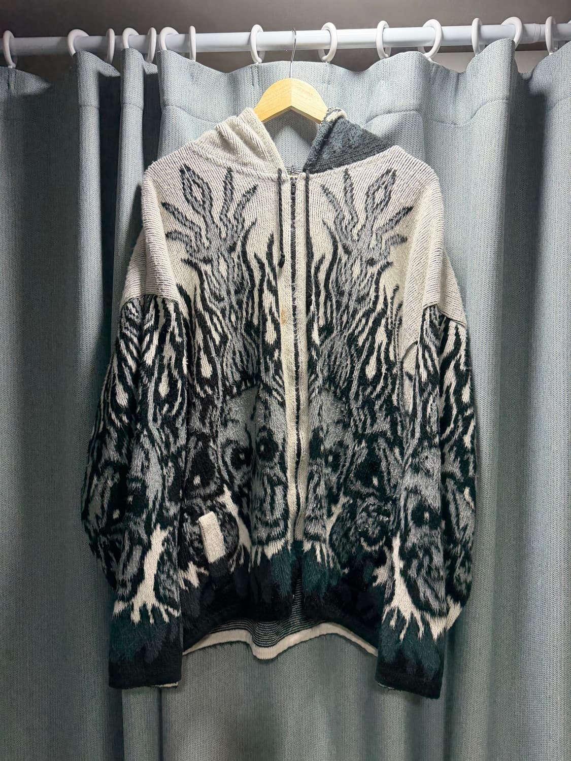 재패니즈 빈티지 해골 니트 후드 집업 상품이미지1