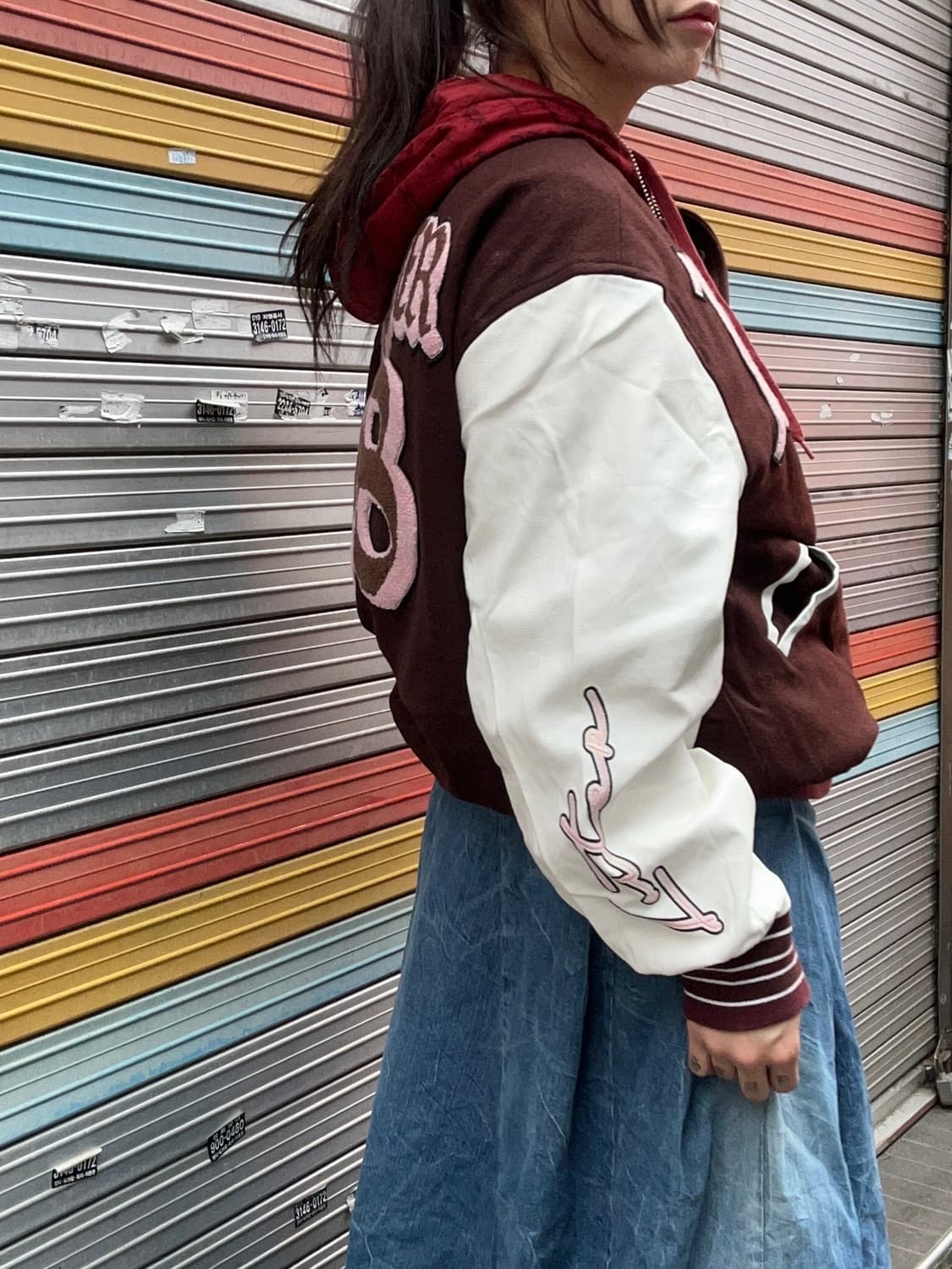 90s 올드스쿨 본즈 버건디 레더 바시티jk 상품이미지3