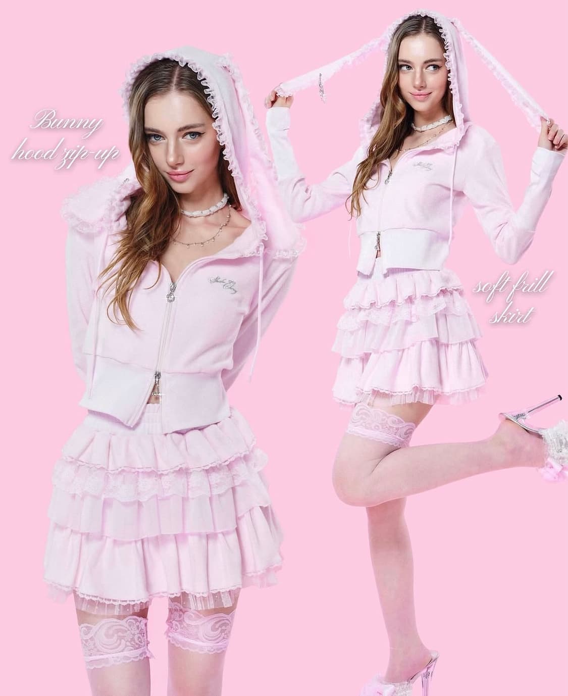 슈슈체리 버니 투웨이 후드 집업 핑크 상품이미지1