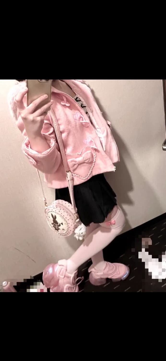 엔젤릭프리티 히메갸루 고전 퍼 하트 후드 러블리 딸기우유 핑크 숏코트 상품이미지3