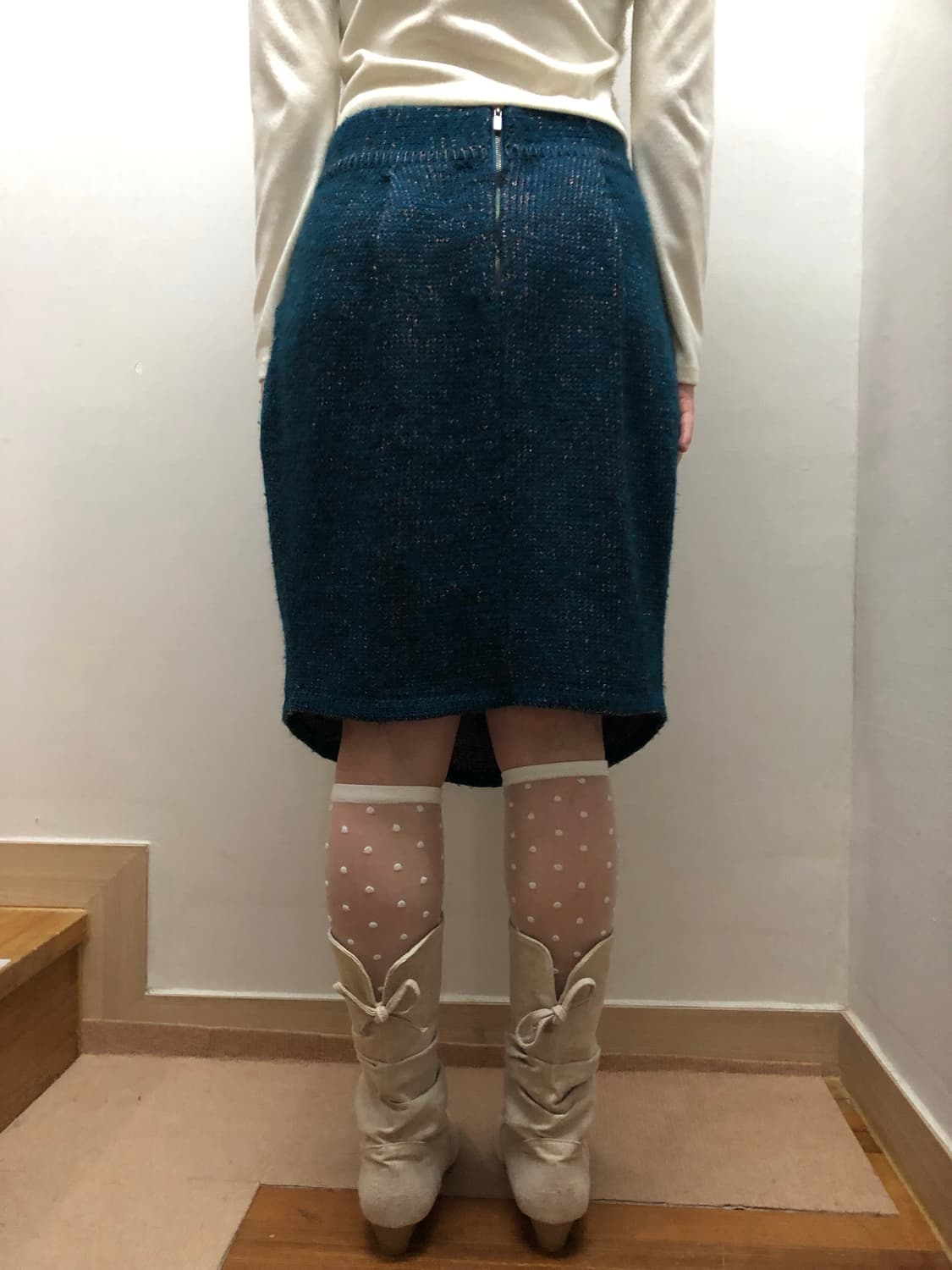 빈티지 다크네이비 글리터 벌룬 핏 미디 스커트 상품이미지7