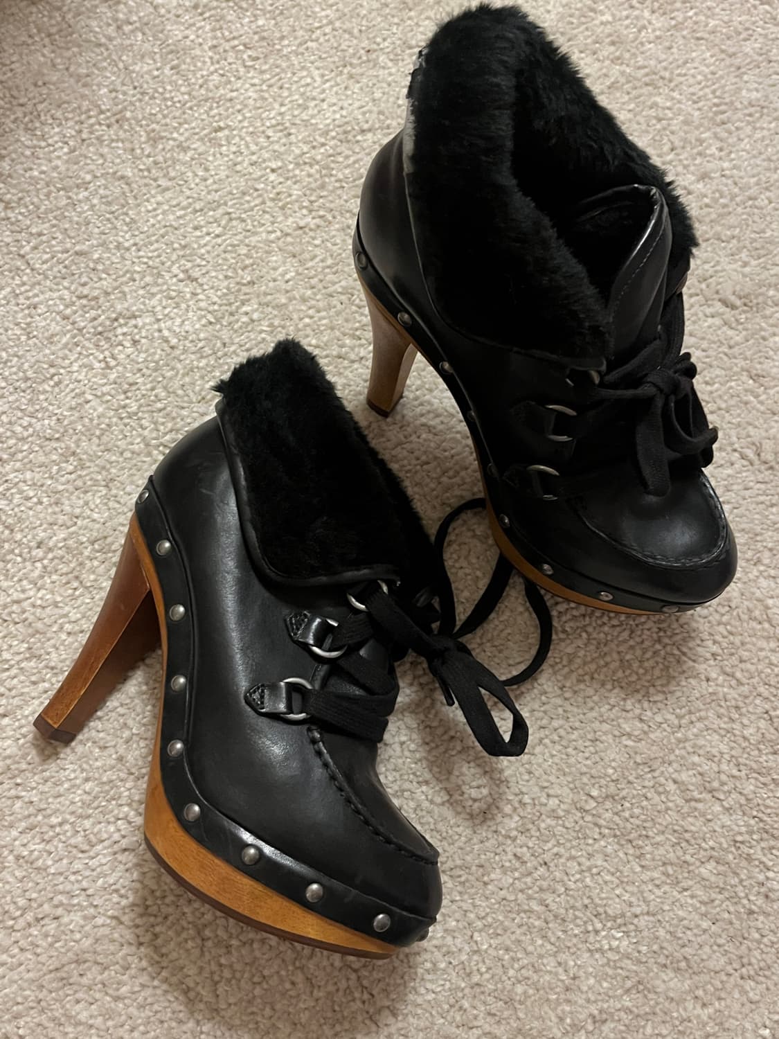 빈티지 게스 퍼 스트랩 레더 스터드 부츠 힐 상품이미지1