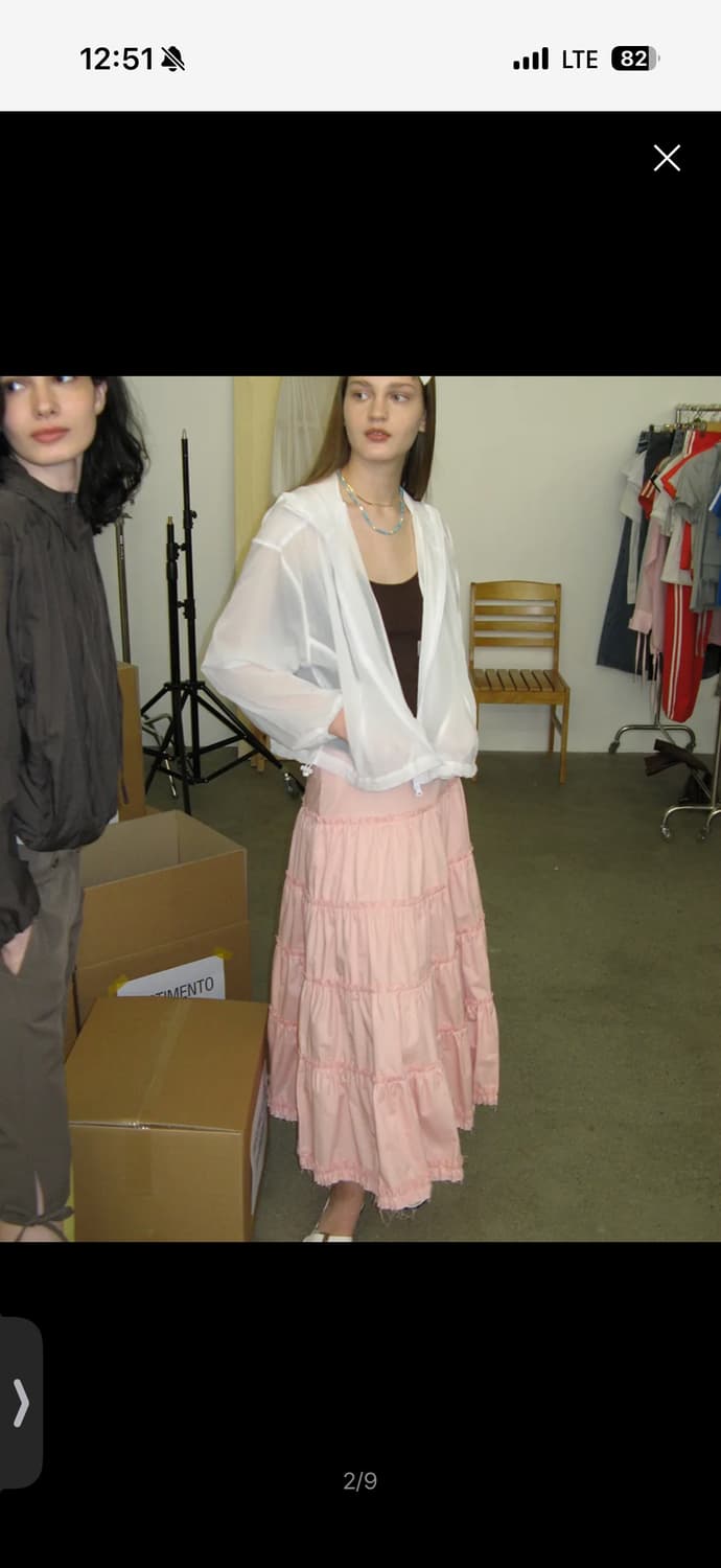 파르티멘토우먼 컷 오프 벨티드 티어드 미디 스커트_핑크 상품이미지1