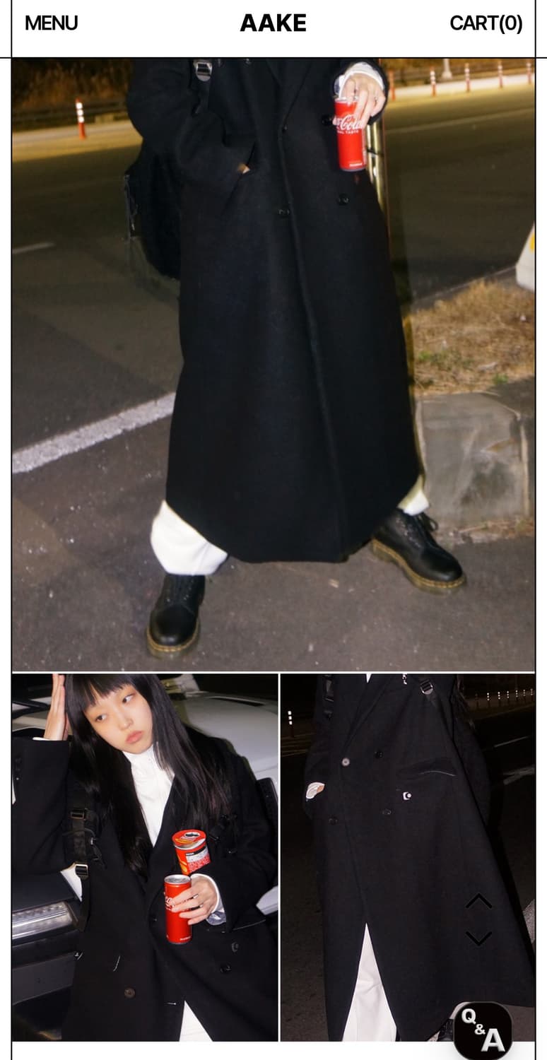 아케 포켓 로고 더블 롱 코트 블랙 상품이미지5