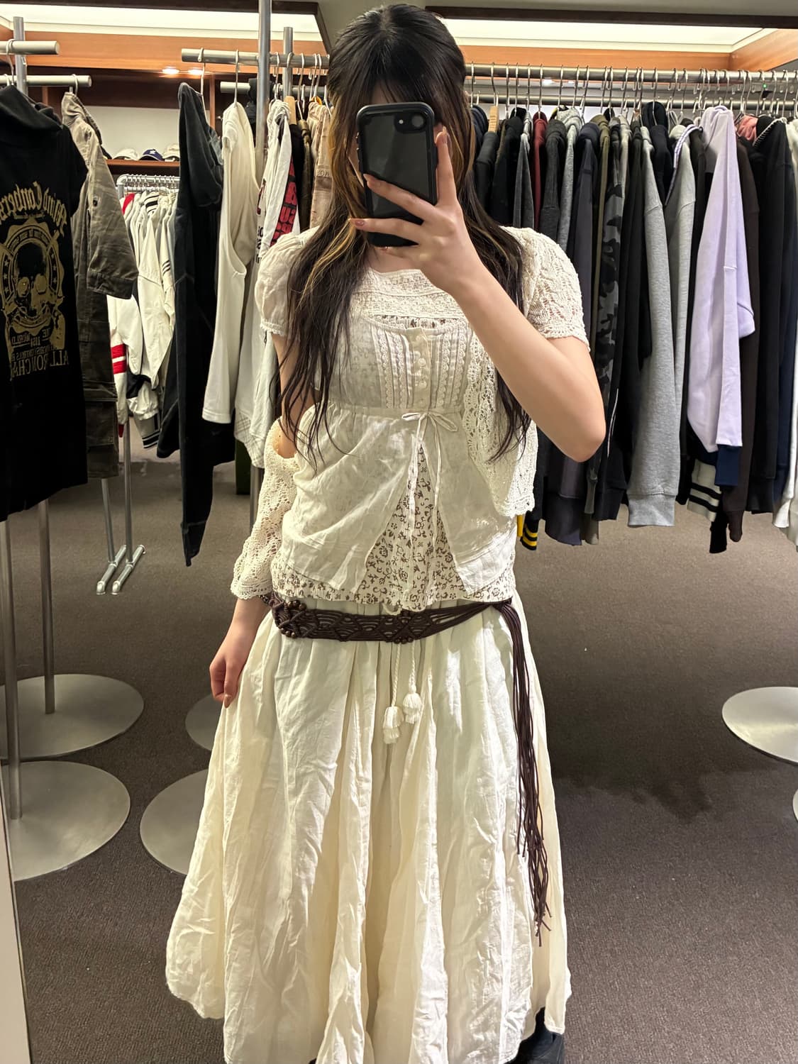 3L)Japanese vintage 여성 플라워 패턴 레이스 디테일 나시 상품이미지6