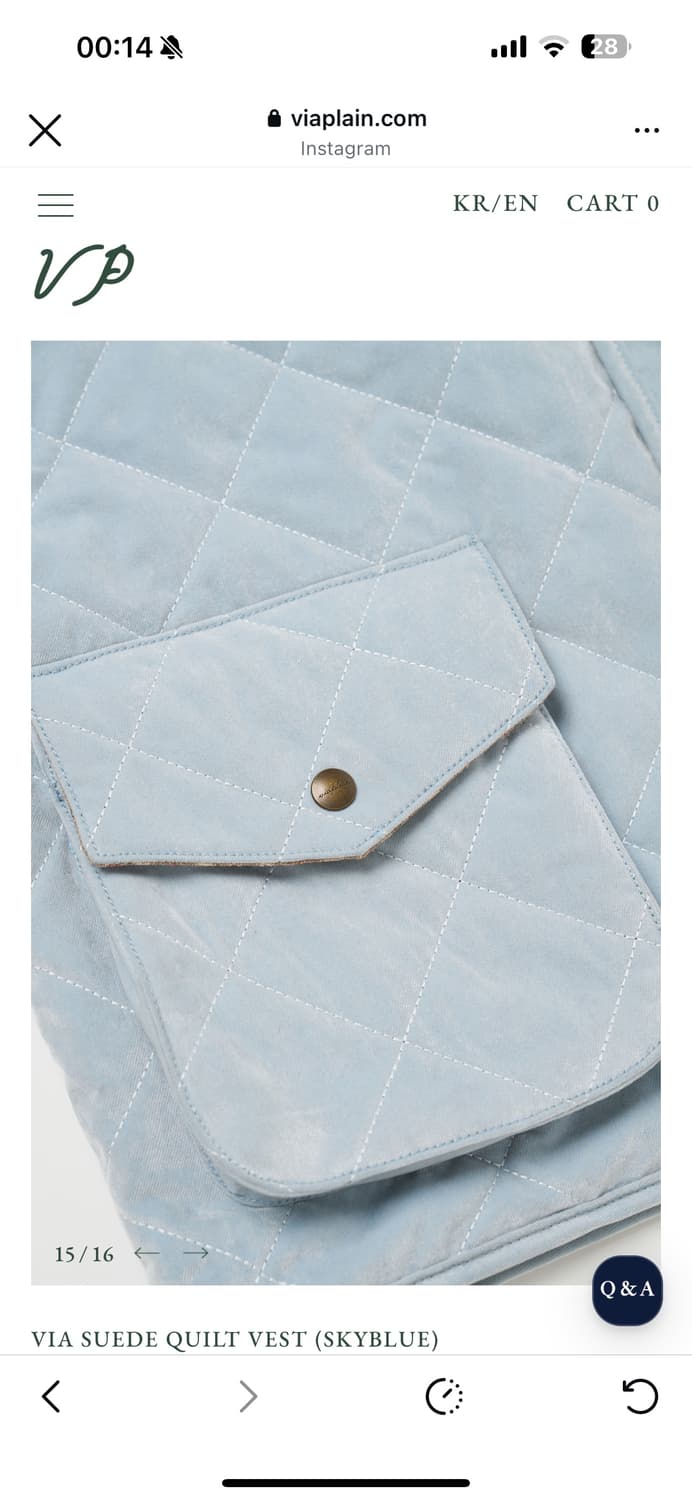 새상품 비아플레인 스웨이드 퀼팅 조끼 스카이블루 상품이미지6