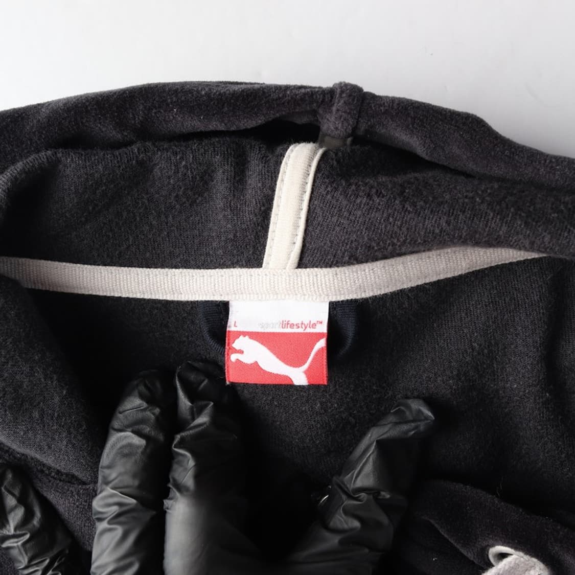 PUMA 빈티지 블랙 벨로어 자수 로고 후드 집업 L 상품이미지6