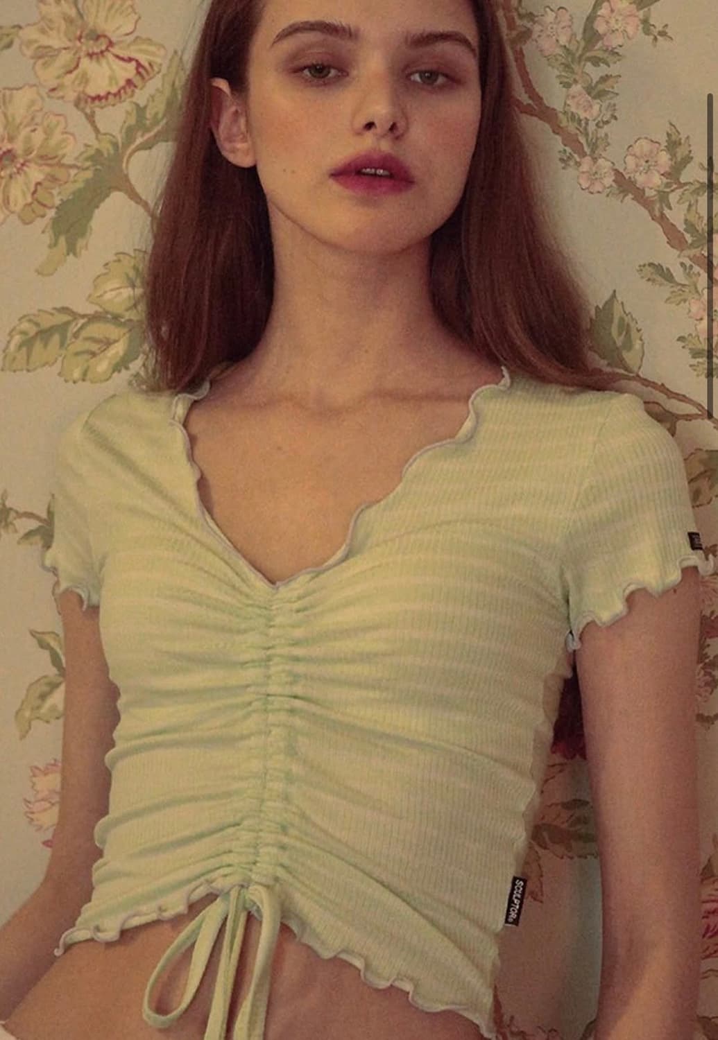 스컬프터 스트라이프 셔링 리본 프릴 반팔 탑 티셔츠 민트 히메갸루 로걀 상품이미지2