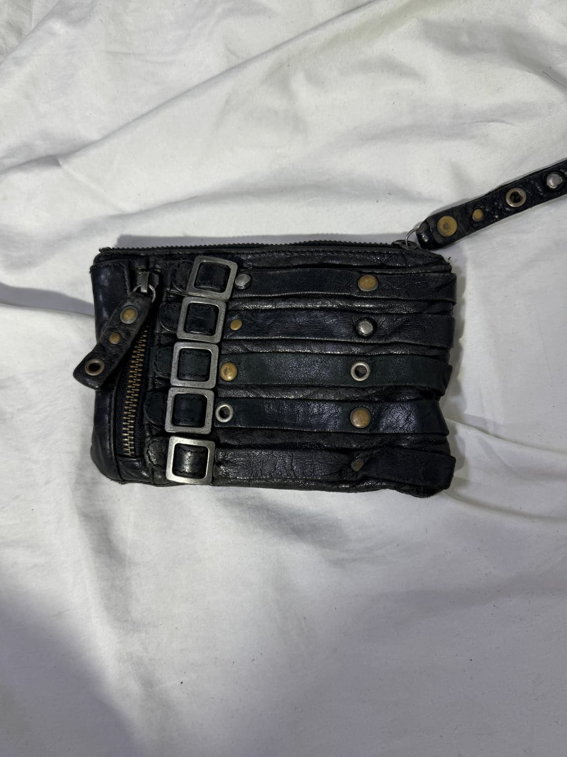 디젤 블랙 골드 버클 스트랩 스터드 레더 지갑 y2k 펑크 상품이미지3