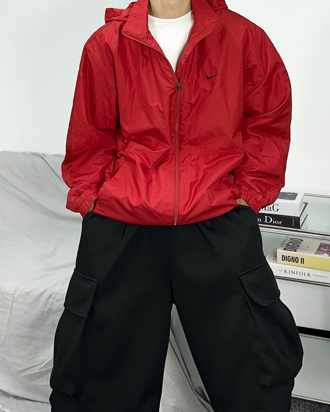 나이키 90s 레드 기모 바람막이 점퍼 L 상품이미지1