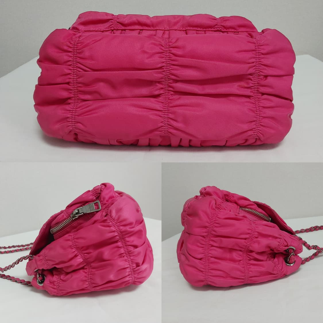 프라다 핑크 테수토 고프레 패브릭 은장 체인 숄더백 (정품) 상품이미지5