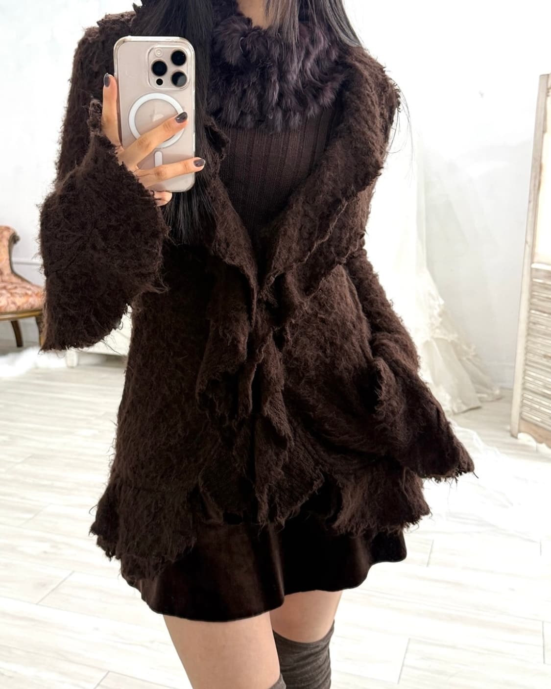 Deep Brown Fairy Wavy Wool Cardigan 상품이미지5