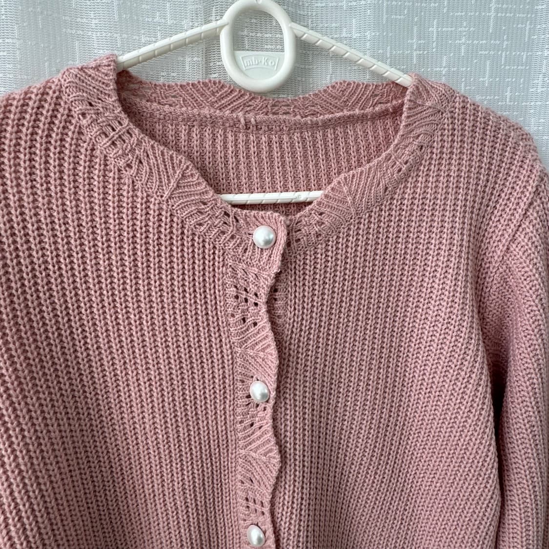 살구핑크 진주단추 긴팔 니트 가디건 상품이미지8