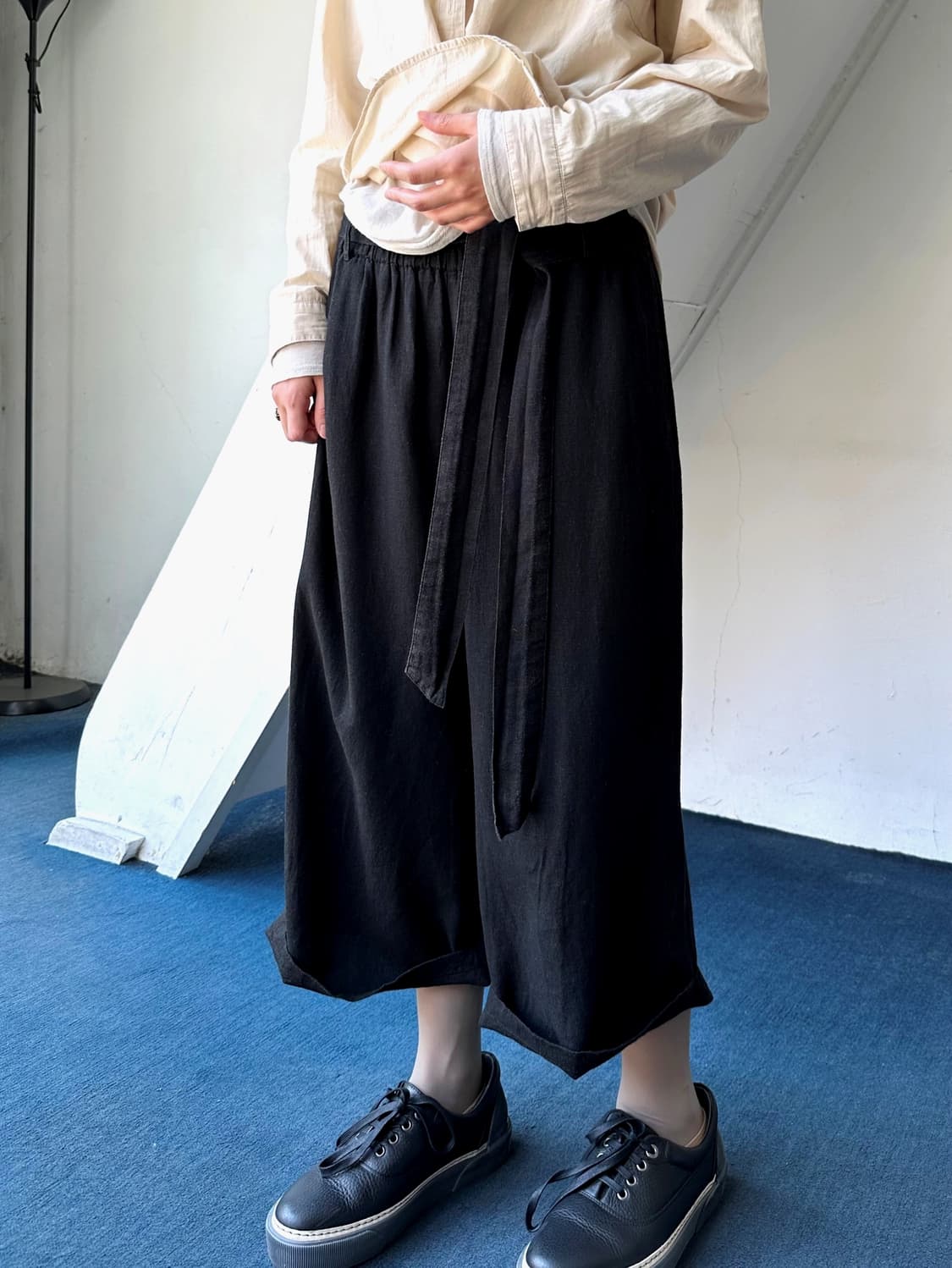 Washed linen rayon banded 3/4 gaucho pan 상품이미지1