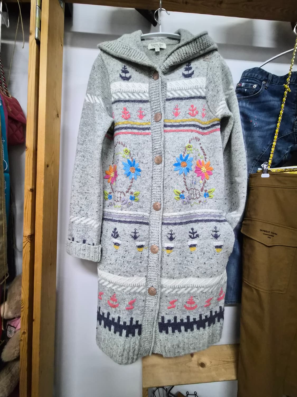 써스데이아일랜드 자수 후드롱 가디건 상품이미지1